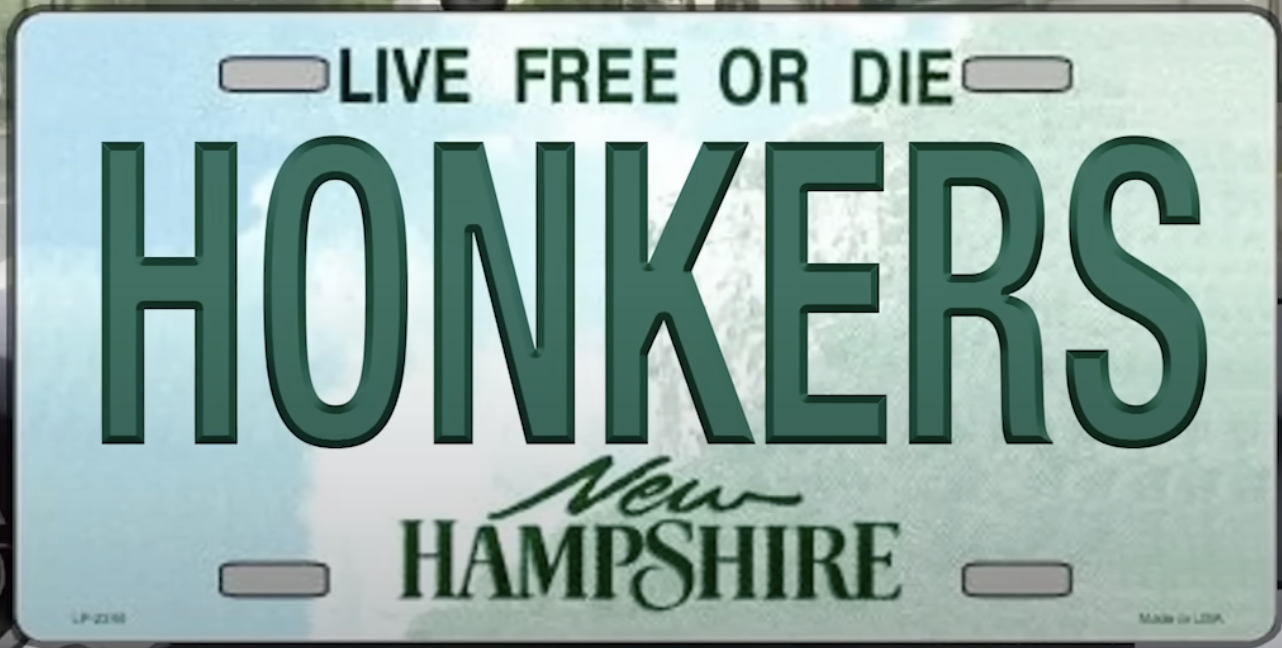 license plate that says HONKERS from new hampshire